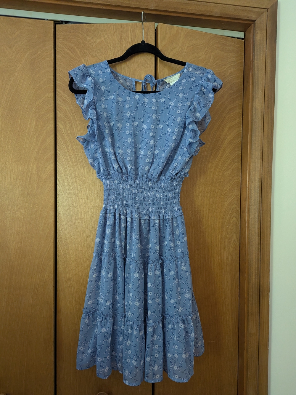 Periwinkle Floral Ruffle-Sleeve Mini Dress